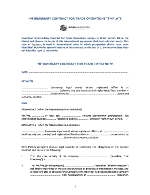 Intermediary Contract for Trade Operations  Form