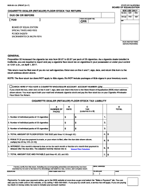 BOE Q1, Cigarette Dealer Retailer Floor Stock Tax Return BOE 501 Q1 Boe Ca  Form