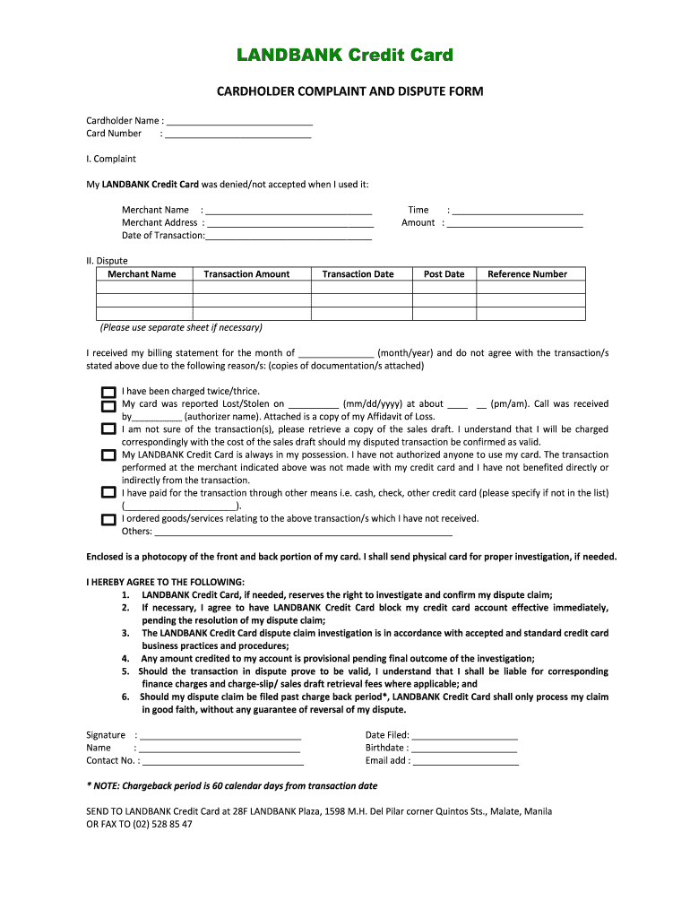 Landbank Dispute Form