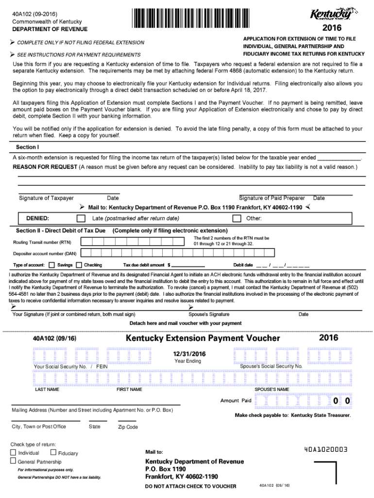 KY DoR 40A102  Form