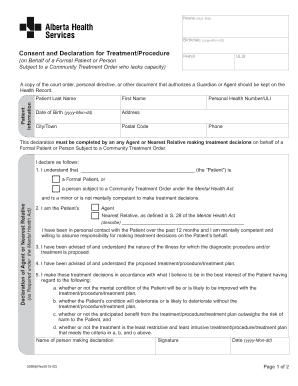 Consent and Declaration for TreatmentProdedure Extcontent Covenanthealth  Form