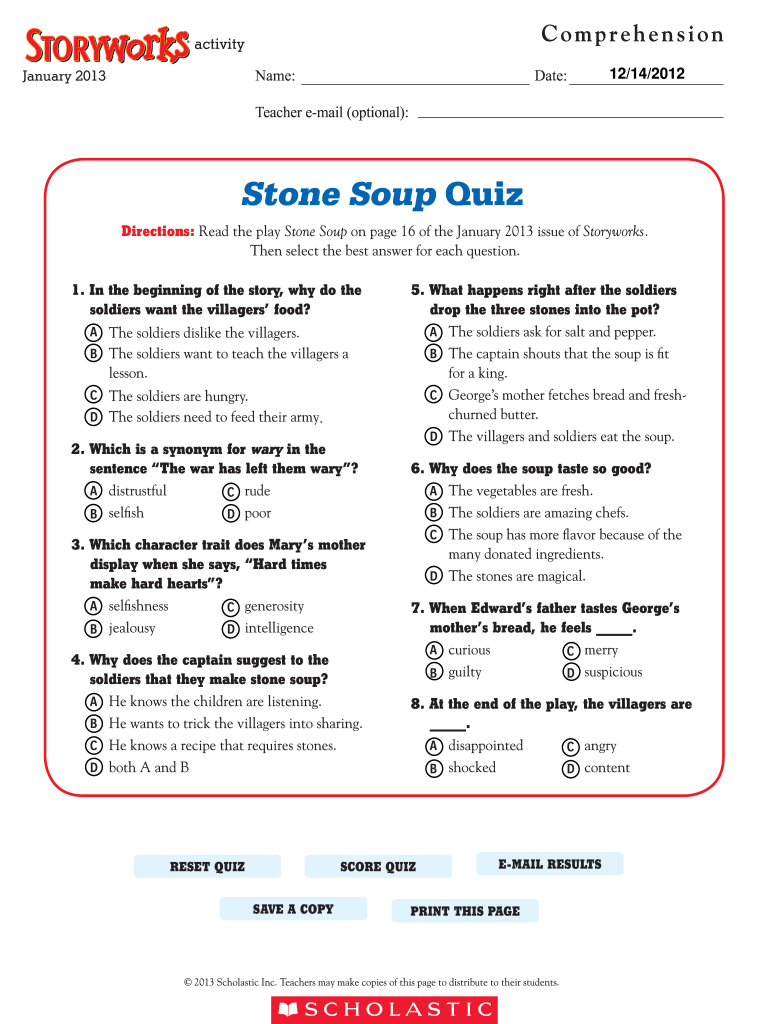 Stone Soup Comprehension Questions  Form