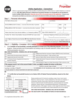  Frontier Lifeline Application Form 2017-2024