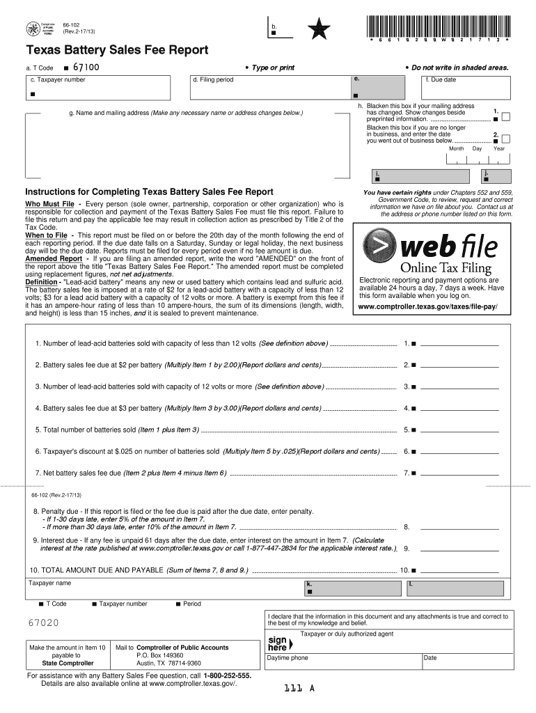  Texas Battery Sales Fee  Form 2017