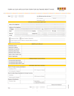Form A2 Cum Application Form for Outward Remittance IDFC Bank