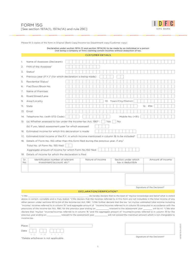 Form 15G IDFC Bank