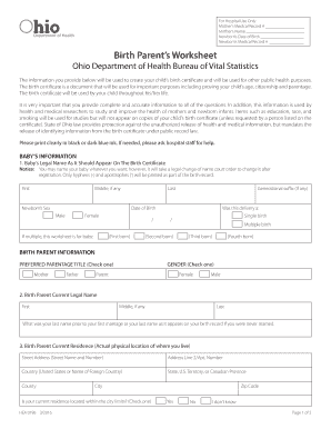 Birth Parent S Worksheet Odh Ohio Gov Odh Ohio  Form