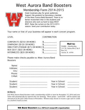 WABB Membership Form 14 15 Pages West Aurora High School Bands Wahsvpa
