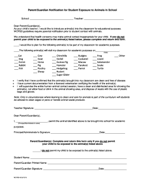  ParentGuardian Notification for Student Exposure to Animals in Wcpss 2015-2024