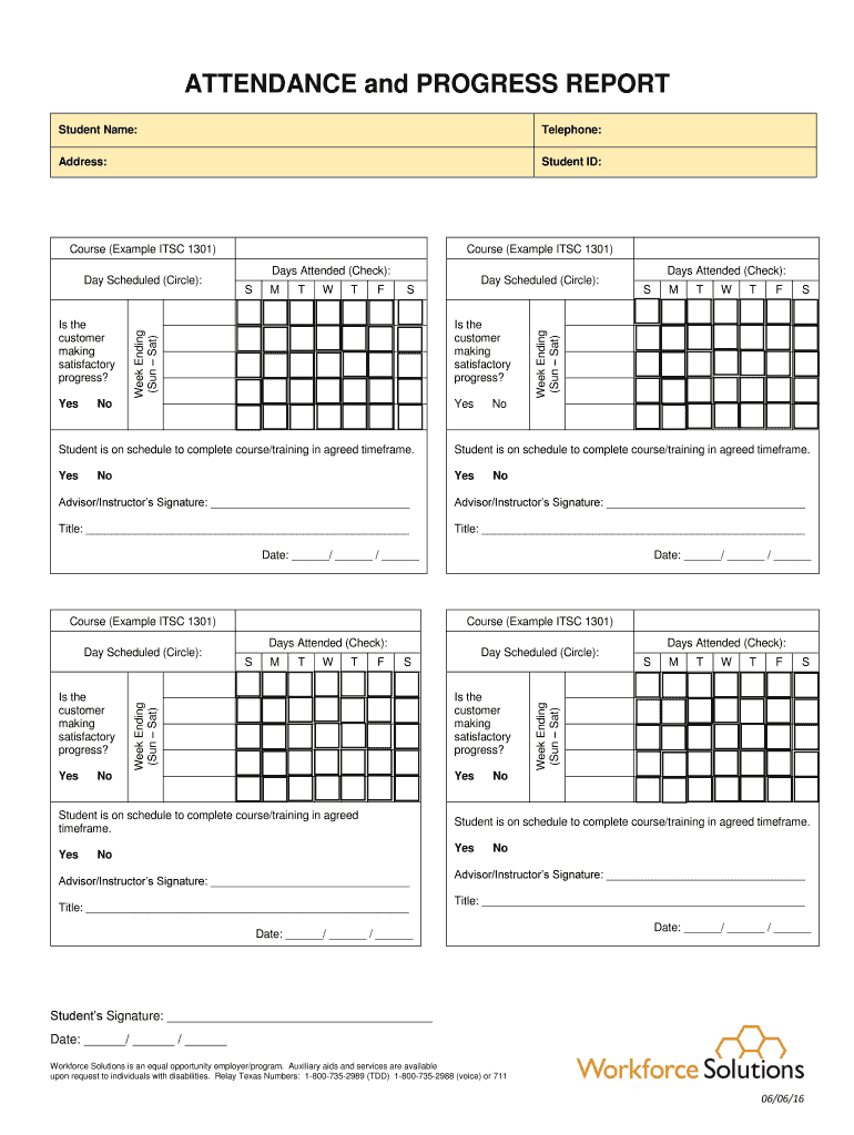 Attendance Progress Report  Form