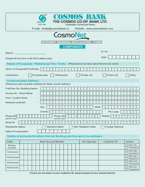 Cosmos Net Banking  Form