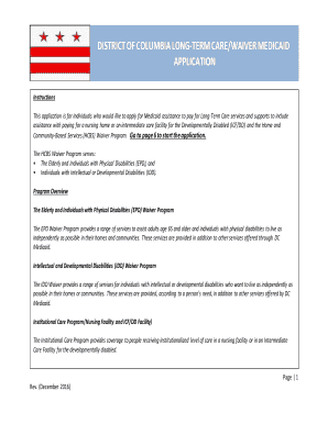 DISTRICT of COLUMBIA LONG TERM CAREWAIVER MEDICAID Dhcf Dc  Form