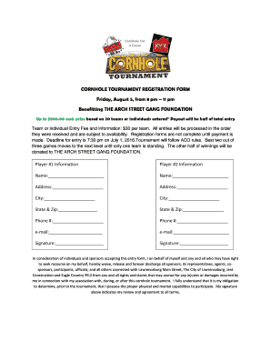 CORNHOLE TOURNAMENT REGISTRATION FORM Friday, August 5