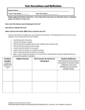 Test Reflection Sheet  Form