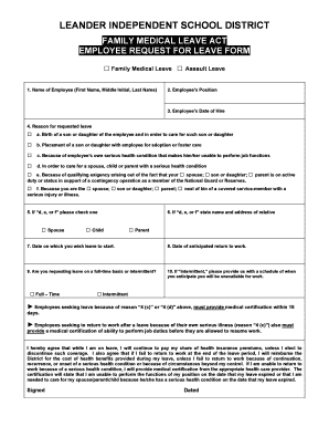 FAMILY MEDICAL LEAVE ACT Leanderisd  Form