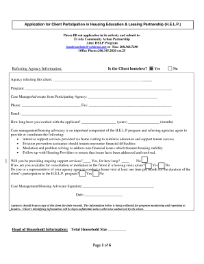 Application for Client Participation in Housing Education & Leasing Partnership H Eladacap  Form