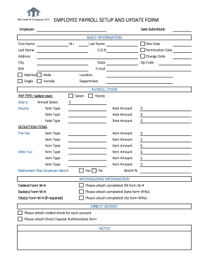 Employee Payroll Setup &amp; Update Form Xlsx McComb &amp; Company