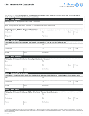  Client Implementation Questionnaire File Anthem Com 2017