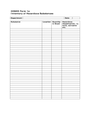 Coshh Inventory Template  Form