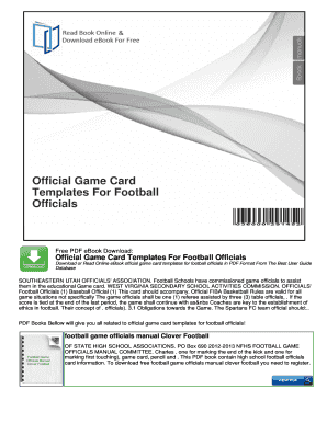 Football Officials Game Card Template  Form