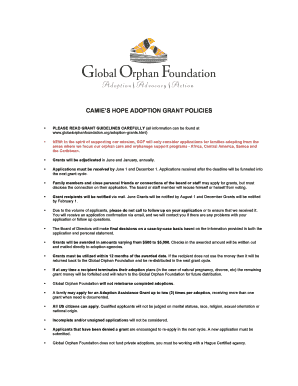 CAMIE S HOPE ADOPTION GRANT POLICIES Globalorphanfoundation  Form