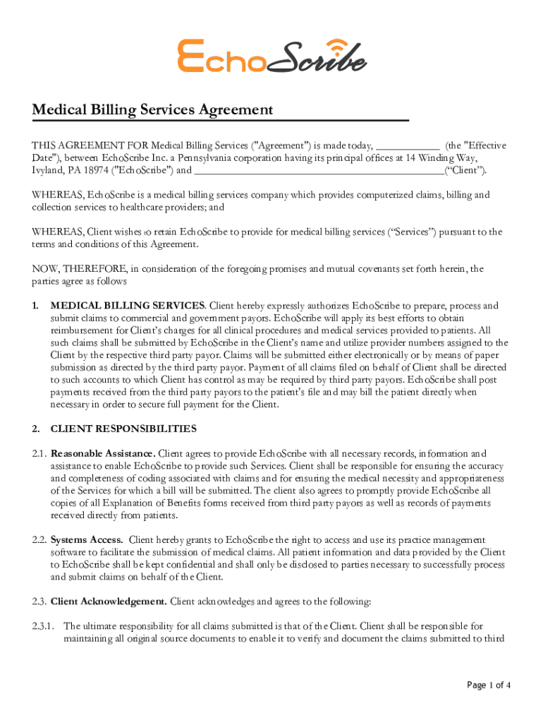 Medical Billing Services Agreement  Form
