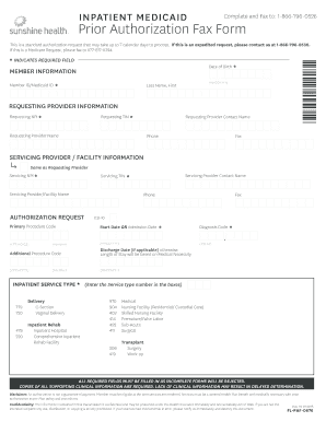  Florida Inpatient Medicaid Prior Authorization Fax Form Inpatient Medicaid Prior Authorization Fax Form 2015-2024