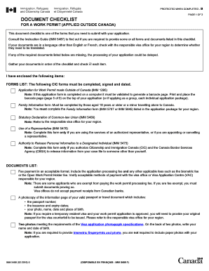  IMM 5488 E Document Checklist for a Work Permit Applied Cic Gc 2019