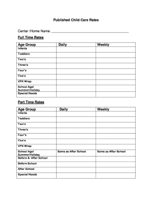 Provider Rate Sheet  Form