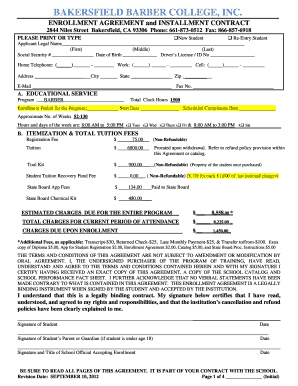  Student Enrollment Agreement Template 2012-2024