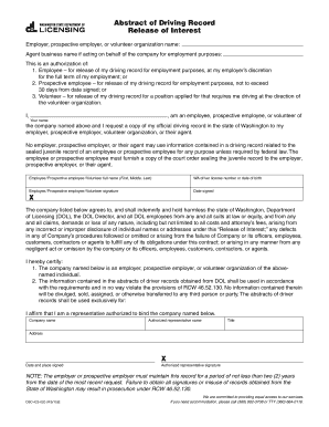 Washington WA MVR Release Mvrcheck Com  Form