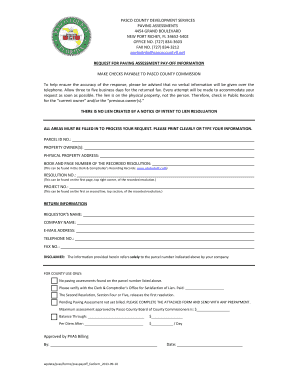 Pasco County Paving Assessment Payoff  Form