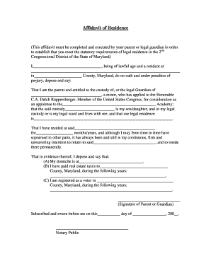 Affidavit of Residence Congressman CA Dutch Ruppersberger  Form