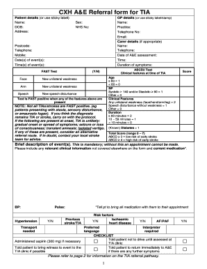 A&amp;E Referral Form for TIA Imperial Nhs Uk