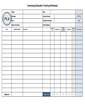 Continuing Education Tracking Worksheet Indiana Secure in  Form