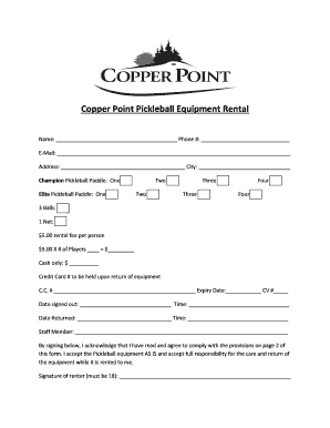 Copper Point Pickleball Equipment Rental Copper Point Golf Club  Form