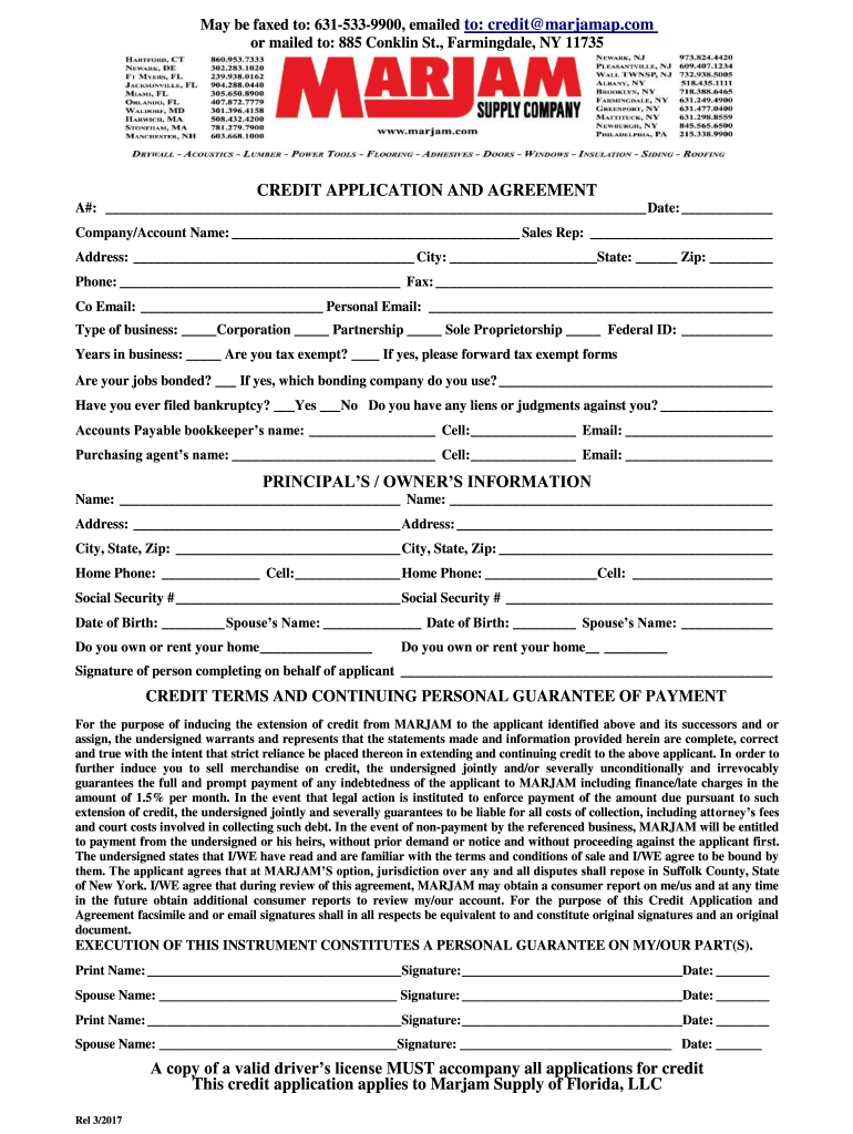 Get and Sign Florida Customer Credit Application Marjam 2017 Form