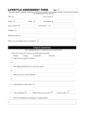 Lifestyle Analysis Worksheet  Form