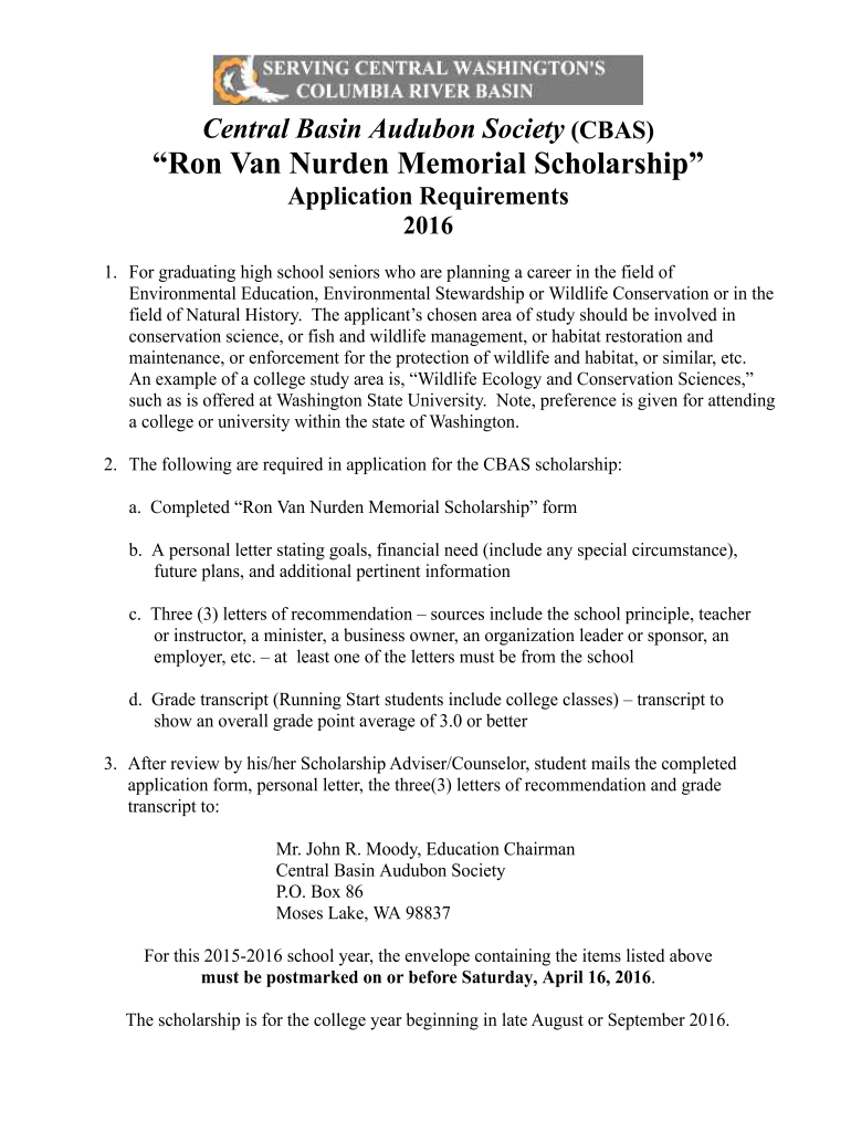  Ron Van Nurden Memorial Scholarship Application Requirements Ephrataschools 2016-2024
