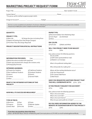  MARKETING PROJECT REQUEST FORM Briarcliff Edu 2015