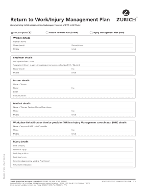 Return to WorkInjury Management Plan  Form