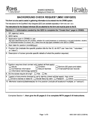  Background Check Request 301QED 1112 MSC 301 QED 1112 Apps State or 2016