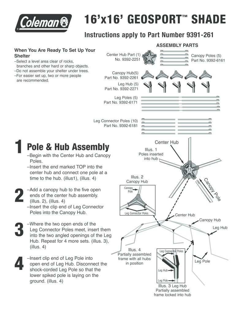 Coleman Geosport Shade Instructions  Form