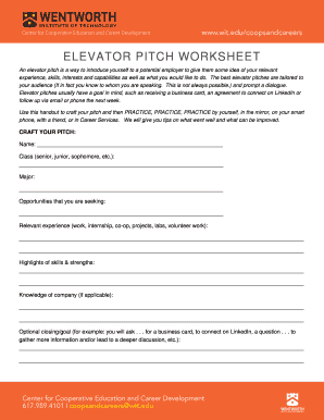 Nonprofit Elevator Pitch Worksheet  Form