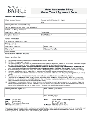 Water Billing Owner Tenant Agreement Form Barrie