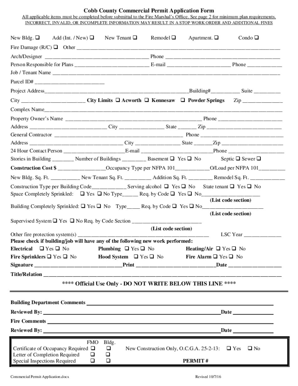 Cobb County Commercial Permit Application Form All Cobbcounty