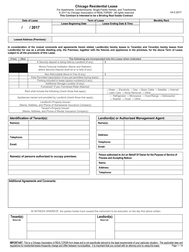 CHICAGO RESIDENTIAL LEASE IMPORTANT MESSAGE for  Form