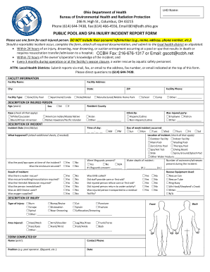 Swimming Pool Incident Report  Form