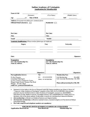 Indian Academy of Cytology Membership  Form