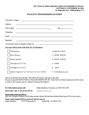 PAGEANT SPONSORSHIPAD FORM Mdjobsdaughters Org